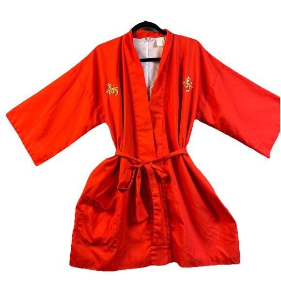 Other - Maruky Kyoto Tokyo Japanese Womens Large Vintage Red Short Kimono Asian Robe
